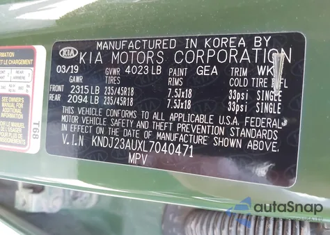 2020 Kia Soul X-Line from USA, damaged, VIN KNDJ23AUXL7040471